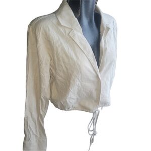 Cropped White Drawstring Collared Women's Top